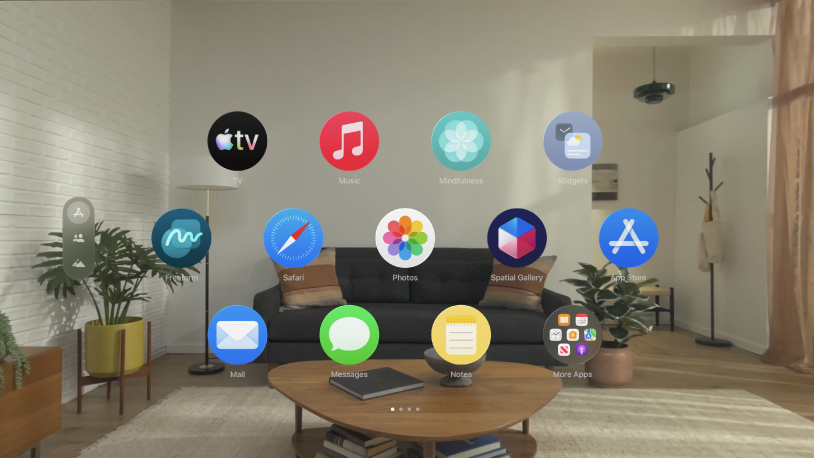 Apps View on Apple Vision Pro, showing the first page of apps.