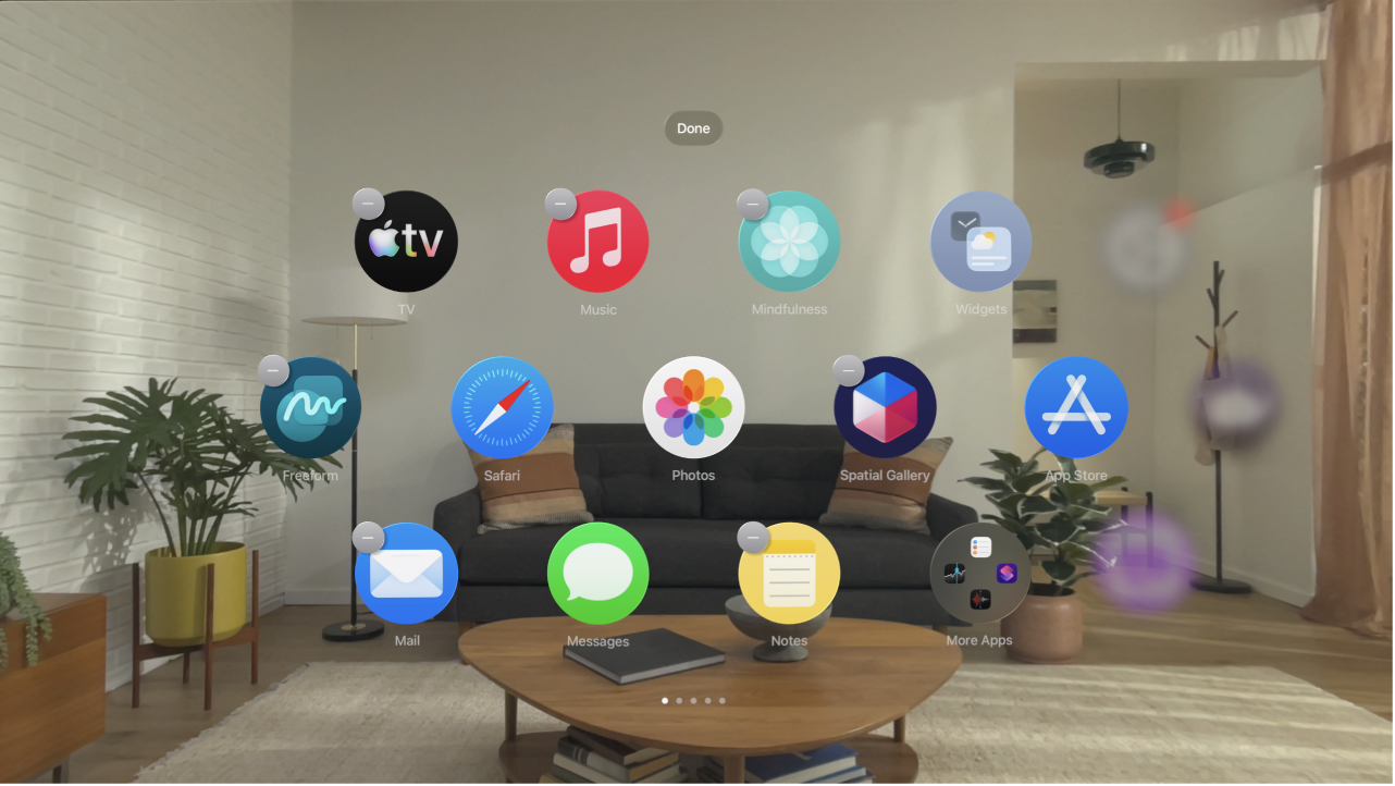Jiggling apps in Home View on Apple Vision Pro.