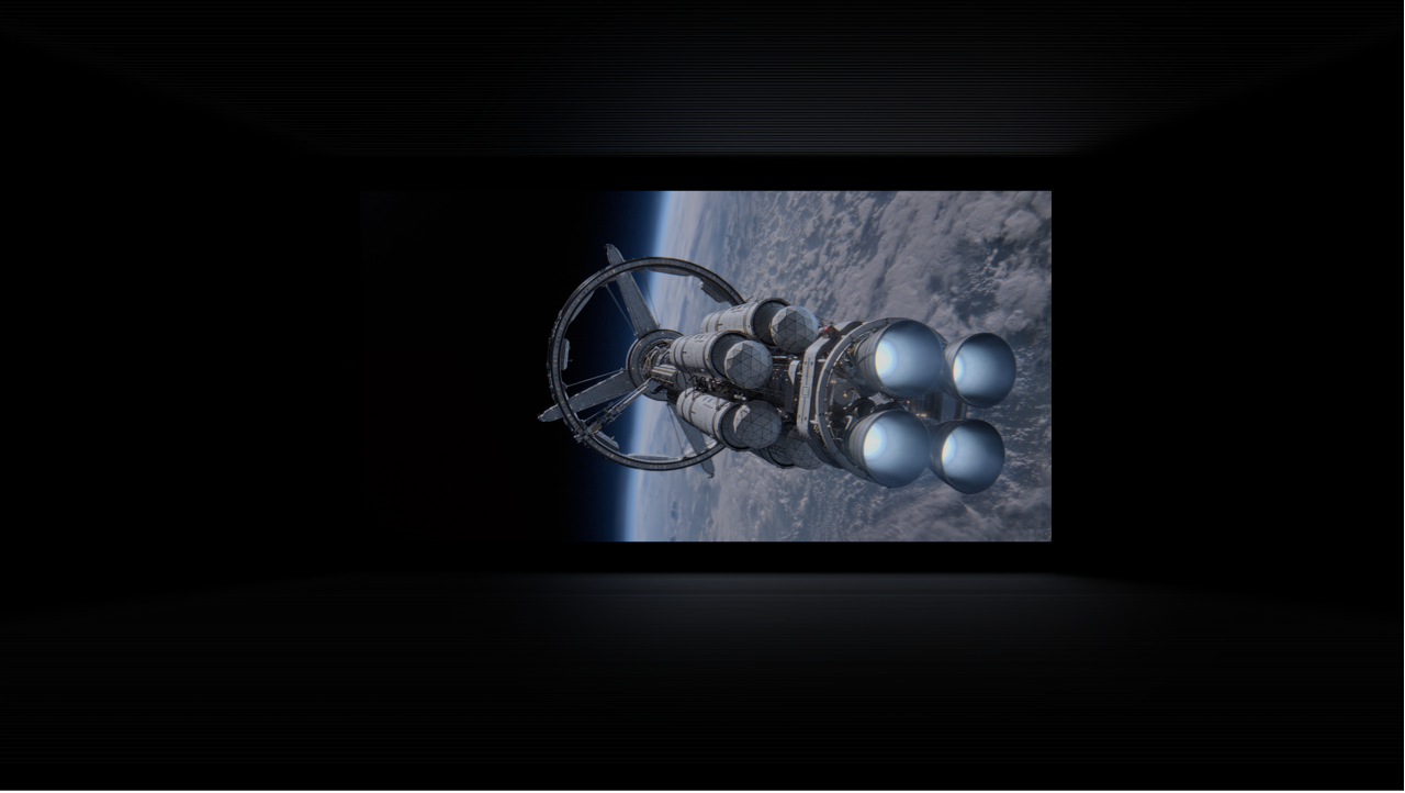The Cinema Environment in the Apple TV app on Apple Vision Pro, with a video playing against a darkened background.