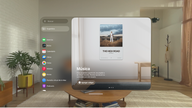 La app Widgets en el Apple Vision Pro.