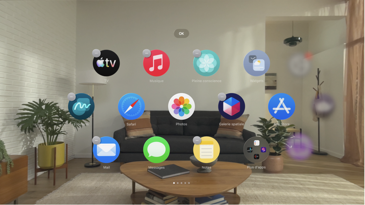 Apps s’animant dans la vue d’accueil sur l’Apple Vision Pro.
