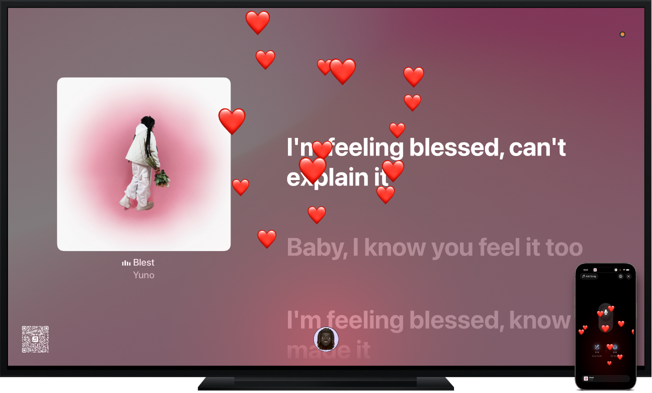 „Apple Music Sing“ pavyzdys rodomas „Apple&nbsp;TV“ įrenginyje.