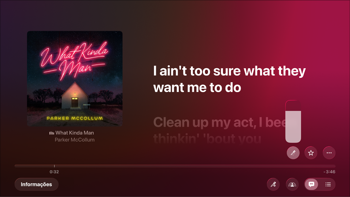 Tela Reproduzindo mostrando o Apple Music Sing