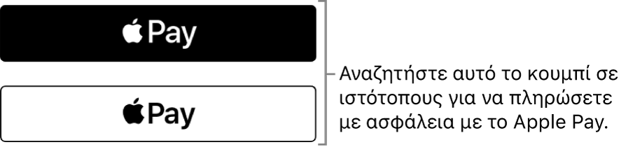 Το κουμπί που εμφανίζεται σε ιστότοπους και υποδεικνύει ότι γίνεται δεκτό το Apple Pay για αγορές.