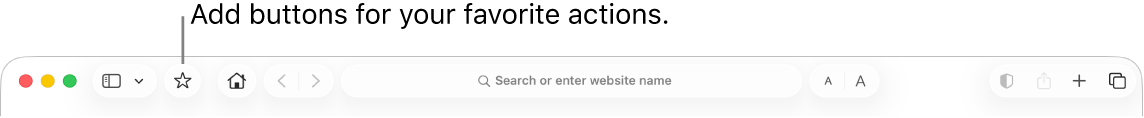 A toolbar showing a button you can add for your favorite actions.
