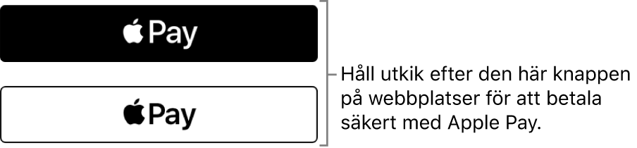 Knappen som visas på webbplatser som tar emot betalningar med Apple Pay.