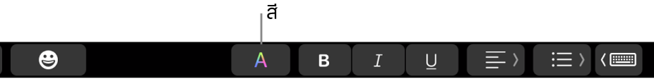Touch Bar ที่แสดงปุ่มสีเป็นหนึ่งในปุ่มที่เกี่ยวข้องกับแอปนั้นๆ โดยเฉพาะ