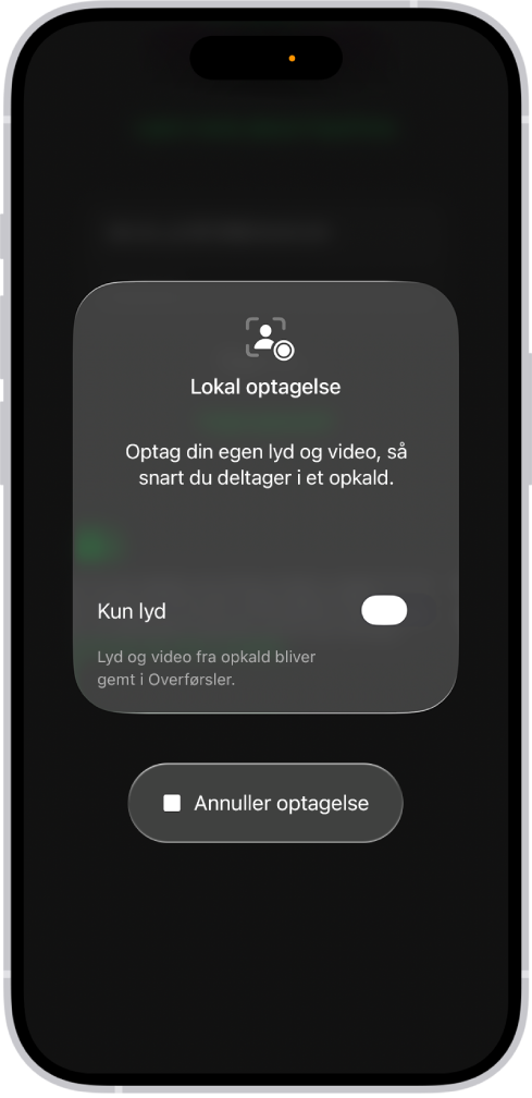Skærmen til at begynde optagelsen af lokal lydoptagelse og visuel optagelse af din side af videokonferencen.