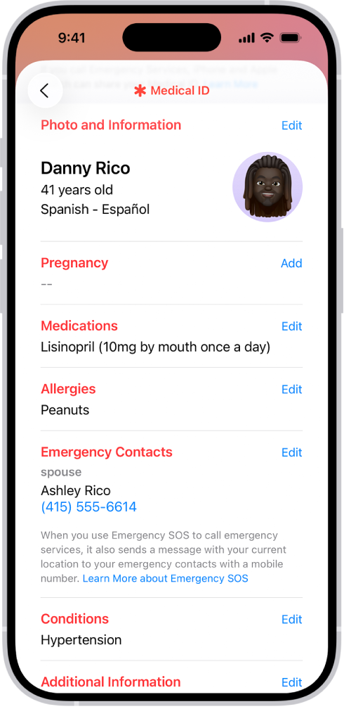 The Sharing screen in the Health app.