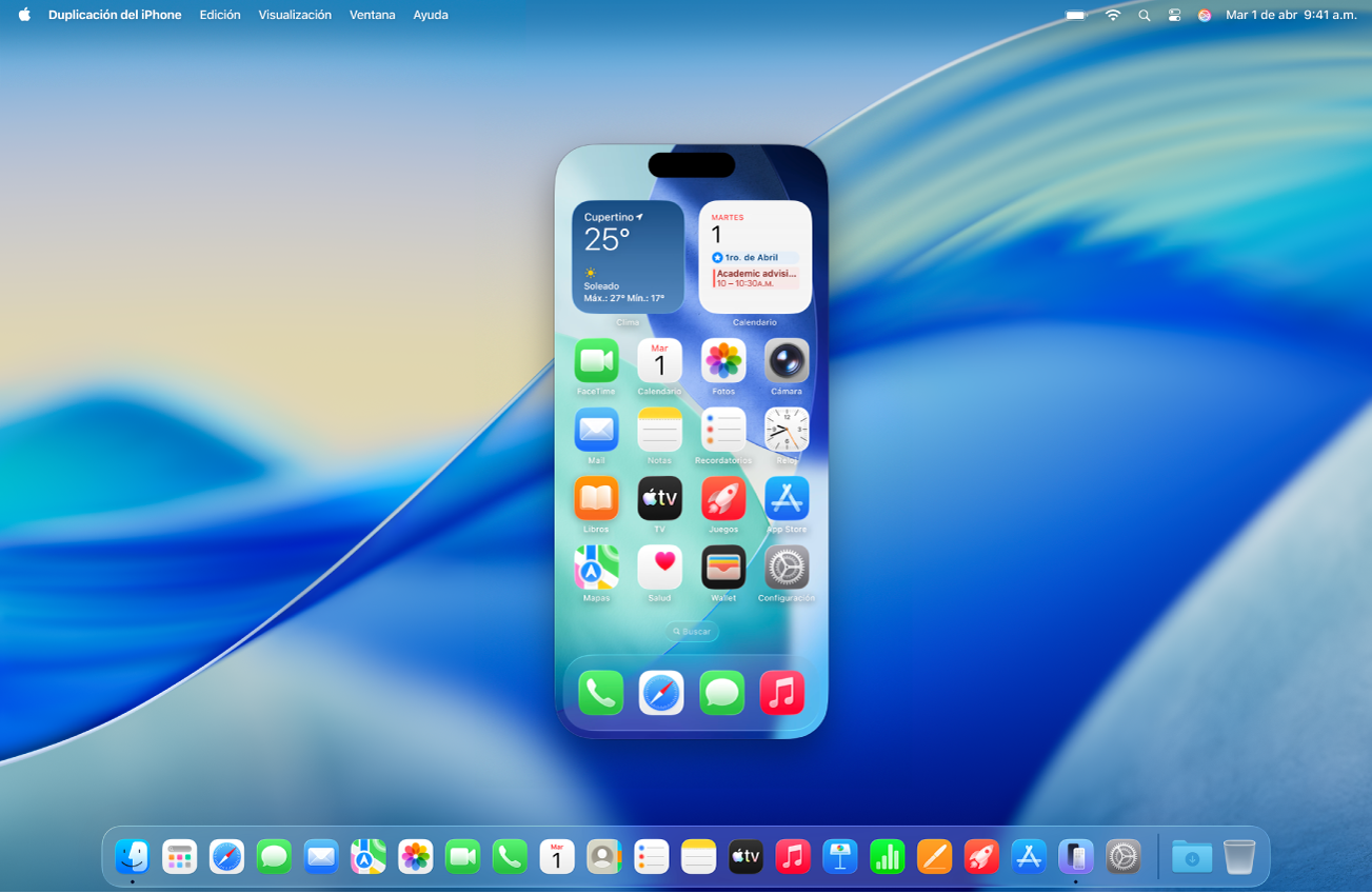 La app Duplicación del iPhone aparece en el escritorio de una computadora Mac.