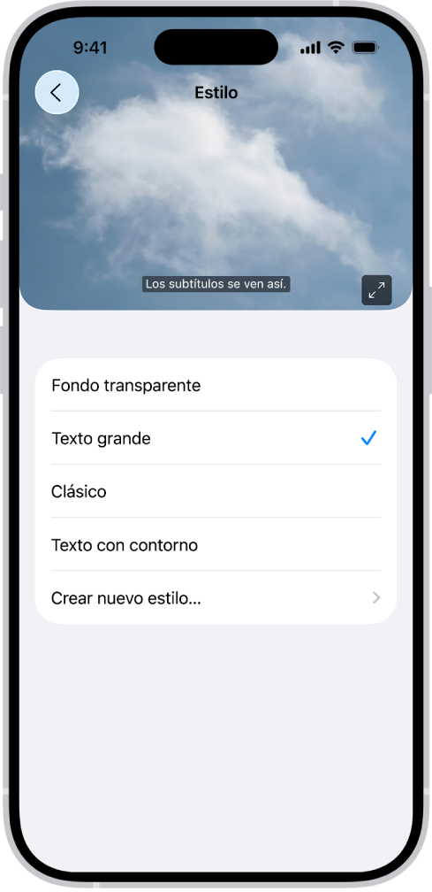 Un iPhone mostrando un ejemplo de subtítulos con un estilo personalizado.