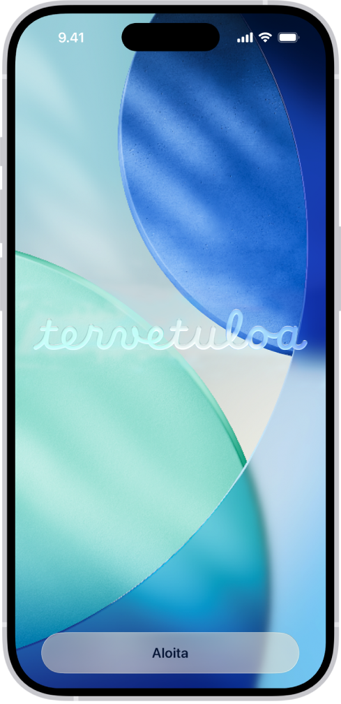 Tervetuloa-näyttö, joka tulee näkyviin, kun otat iPhonen käyttöön ensimmäisen kerran.
