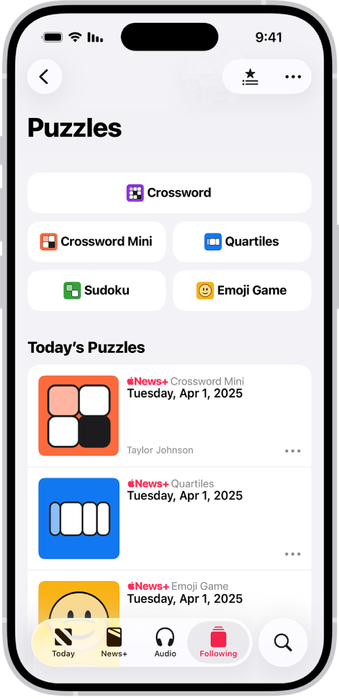 ה-Feed של Puzzles ביישום News.