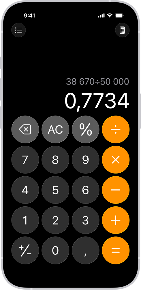 Az egyszerű számológép az iPhone-on.