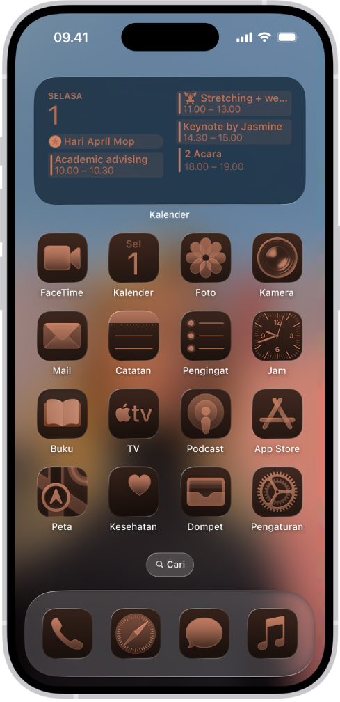Layar Utama iPhone dengan ikon app bergradasi warna.