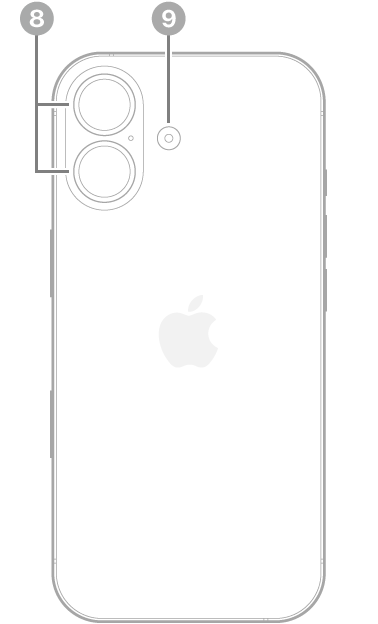 Tampilan belakang iPhone 17. Kamera belakang dan kilat berada di kiri atas.