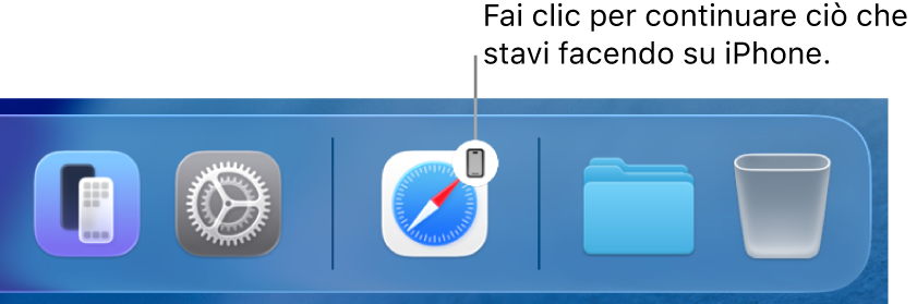 L’icona di Handoff nel Dock su un Mac.