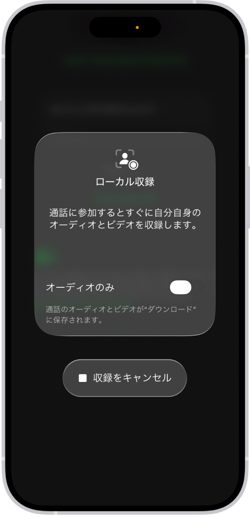 ビデオ会議のあなたの側でオーディオとビジュアルの収録を開始するための画面。