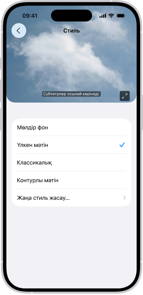 Пайдаланушы стилі қолданылған субтитрлердің мысалын көрсетіп тұрған iPhone.