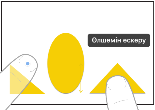 Freeform қолданбасында екі элементтің өлшемдерін таңдап, сәйкестендіріп жатқан екі қолдағы екі саусақ.