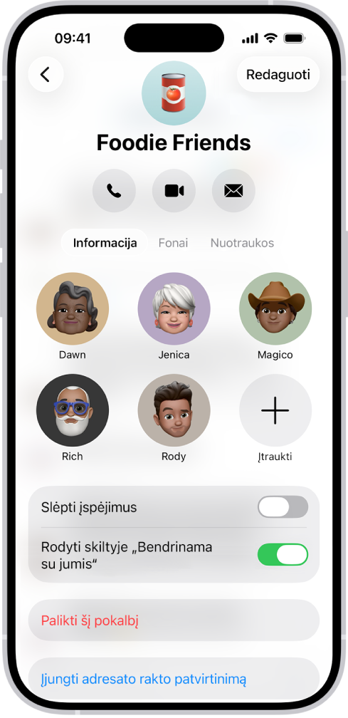 Grupės pokalbio informacija.
