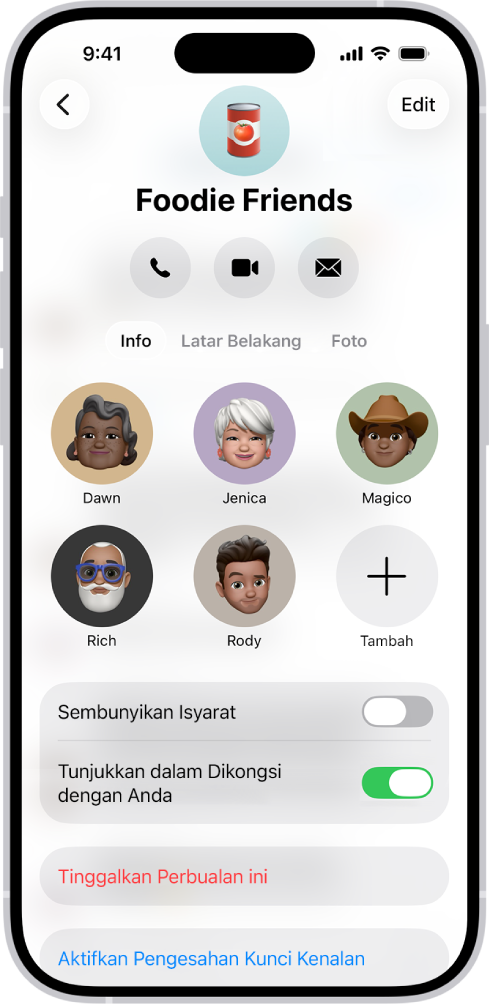 Butiran perbualan untuk kumpulan.