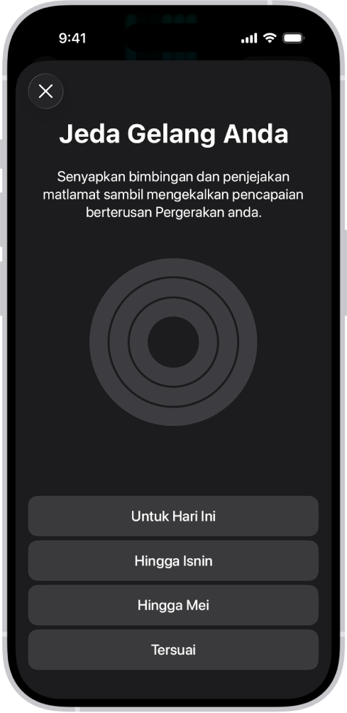 Skrin Jeda Gelung Anda dalam Kecergasan yang menunjukkan pilihan untuk menjeda gelung Aktiviti anda.