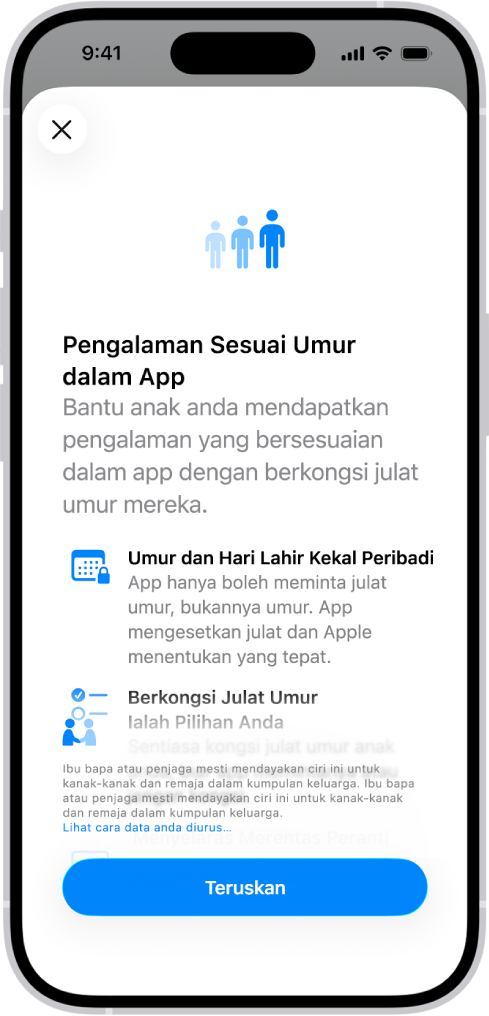 Skrin suai tugas untuk Pengalaman Sesuai Umur dalam ciri App.