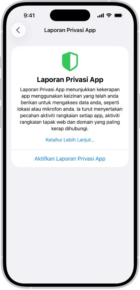 Laporan Privasi App menyenaraikan maklumat tentang app untuk kategori Akses Data & Sensor serta maklumat tentang app untuk kategori Aktiviti Rangkaian App.