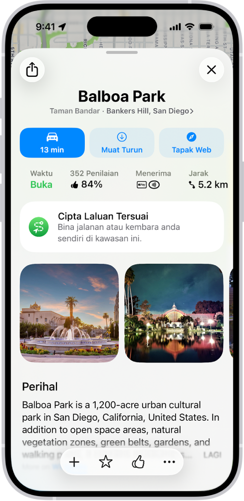 Kad tempat untuk muzium dengan status buka, penilaian, perihalan, foto dan butang untuk memanggilnya, pergi ke tapak webnya atau membeli tiket.