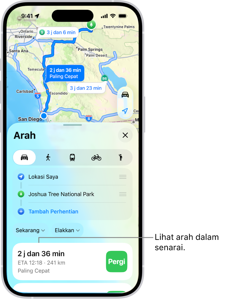 Kad dengan beberapa pilihan laluan.