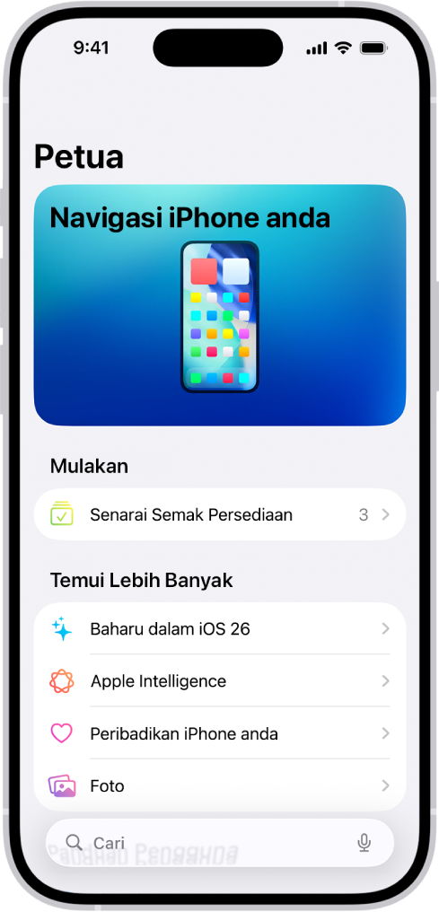 Skrin menunjukkan koleksi petua dengan anak panah yang menandakan anda boleh mengetik koleksi untuk melihat petua dalamnya.