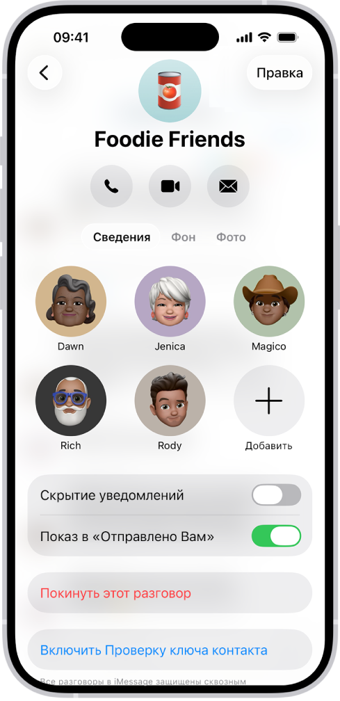 Сведения о групповом разговоре.