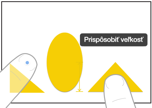 Dva prsty (každý na inej ruke) v apke Freeform vyberajú a nastavujú veľkosť jednej položky podľa druhej.