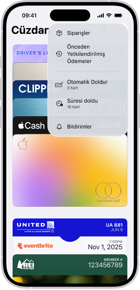 Cüzdan uygulamasında bir kredi kartı.