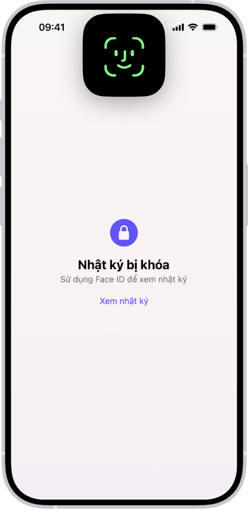 Một màn hình trong ứng dụng Nhật ký nhắc bạn sử dụng Face ID để mở khóa nhật ký của bạn.