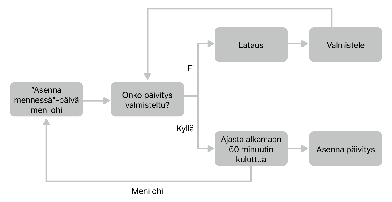 Ohjelmiston päivityksen kulun kaavio.