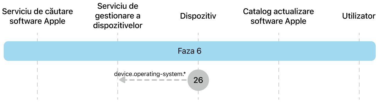 Faza 6 afișând pasul 26 al impunerii actualizării de software Apple.