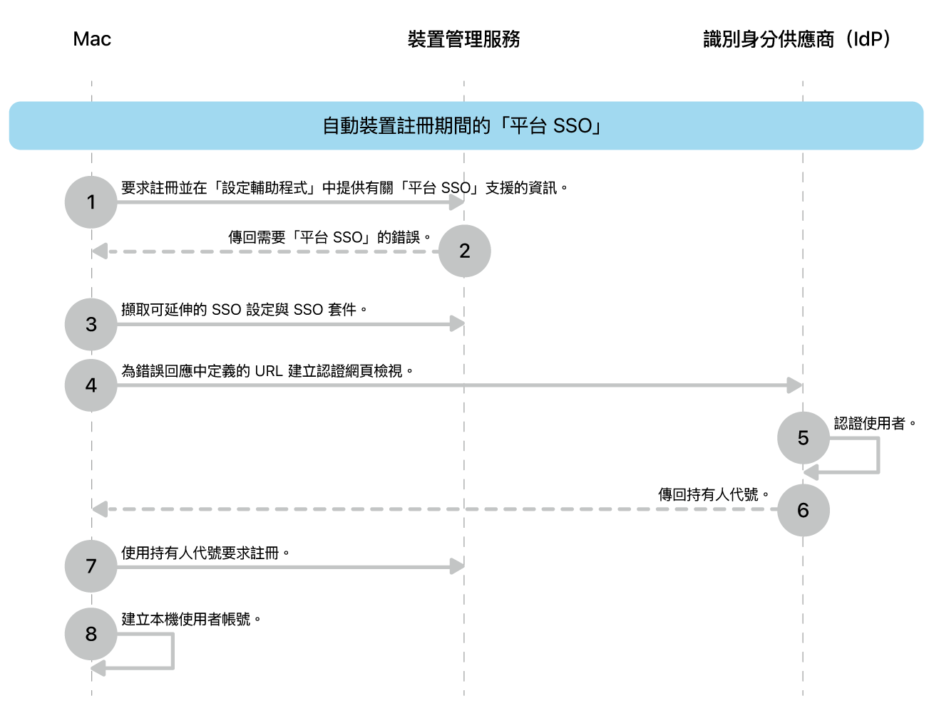 「自動裝置註冊」程序期間的「平台 SSO」。