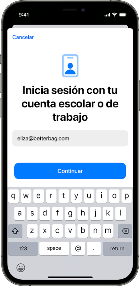 Una pantalla de iPhone mostrando la interfaz de la inscripción de usuarios.