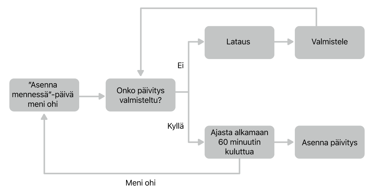 Ohjelmiston päivityksen kulun kaavio.