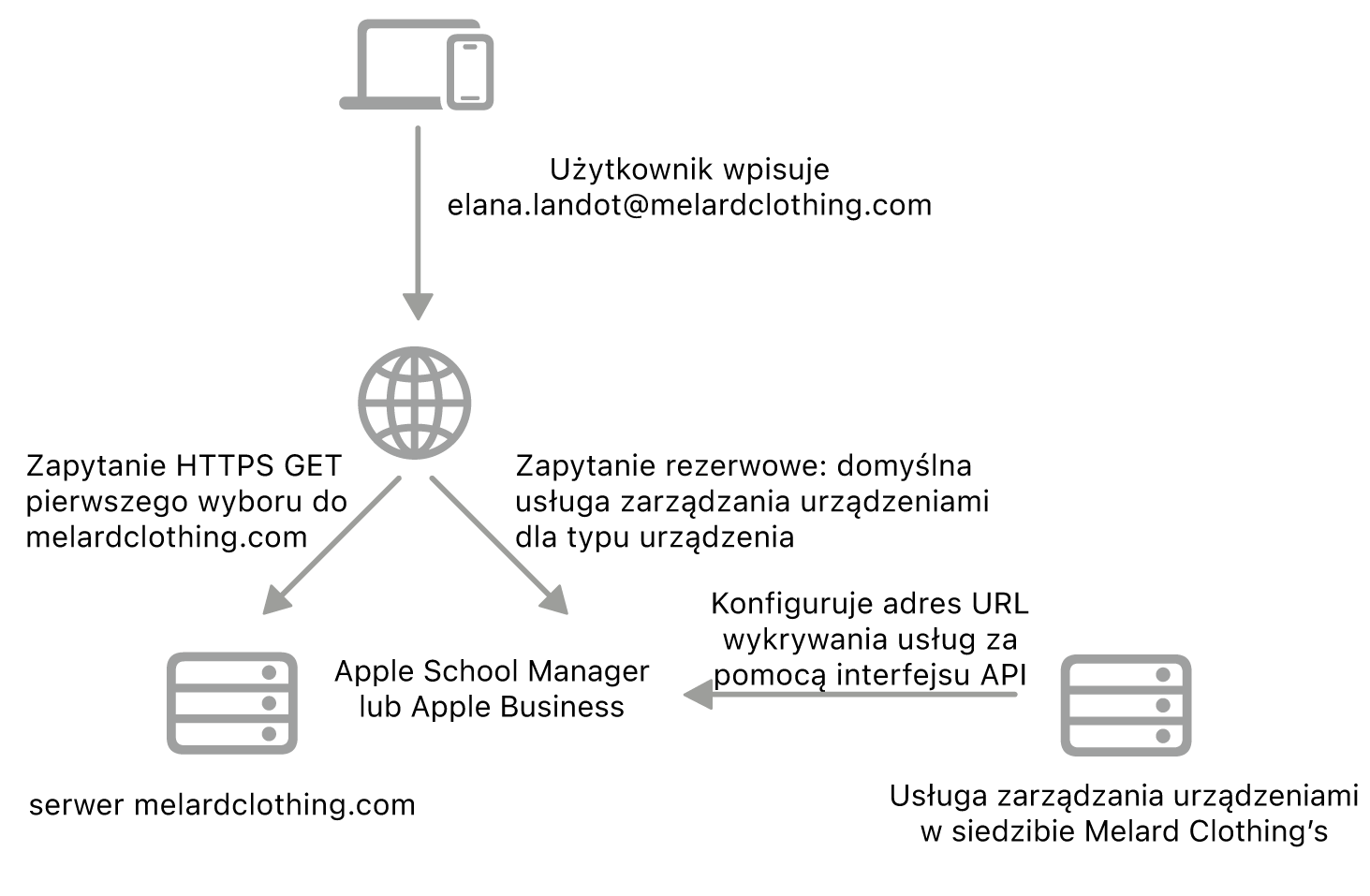 Proces wykrywania usług przedstawiający metodę wykrywania alternatywnej usługi.
