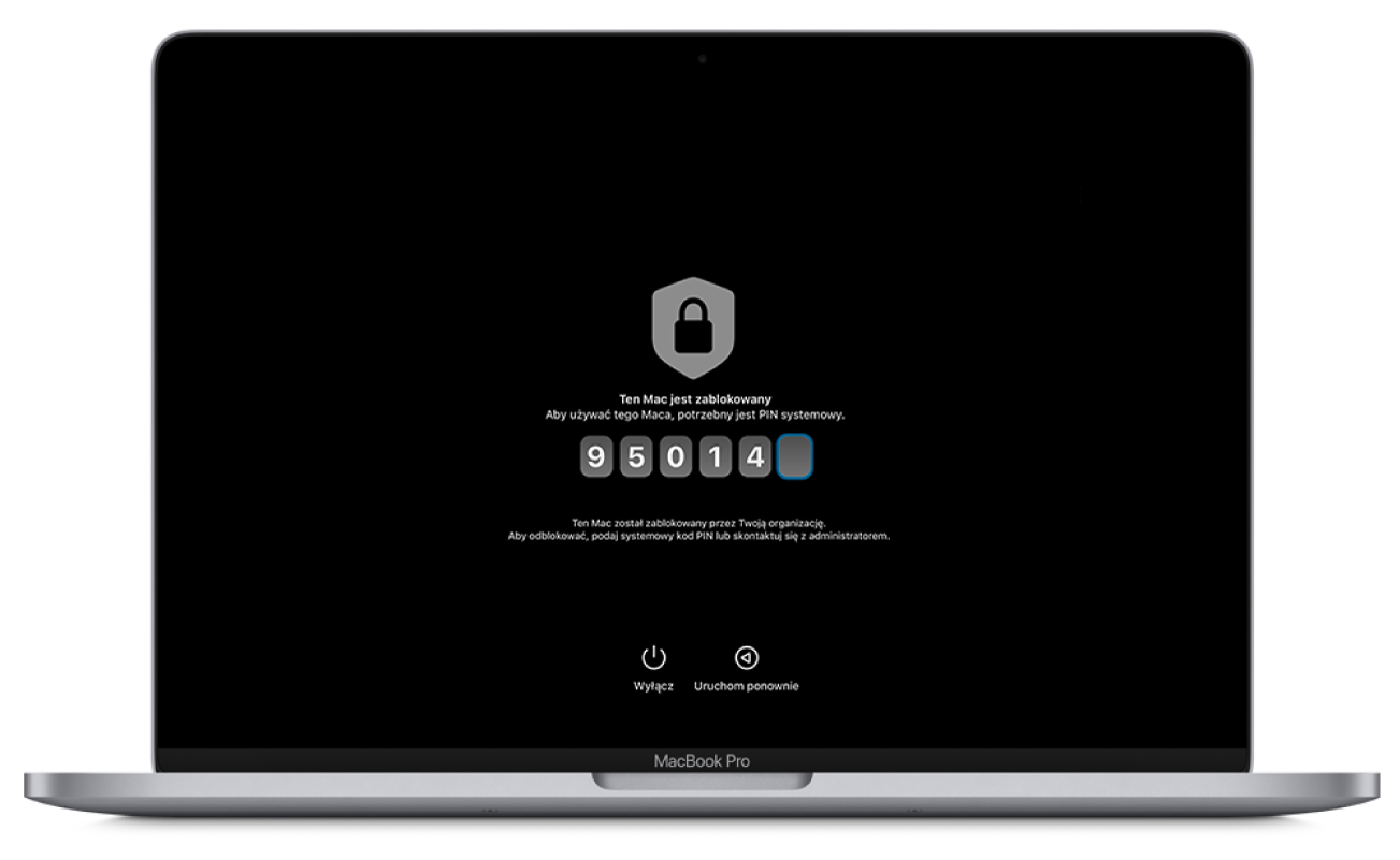 Mac wyświetlający informację o blokadzie recoveryOS.