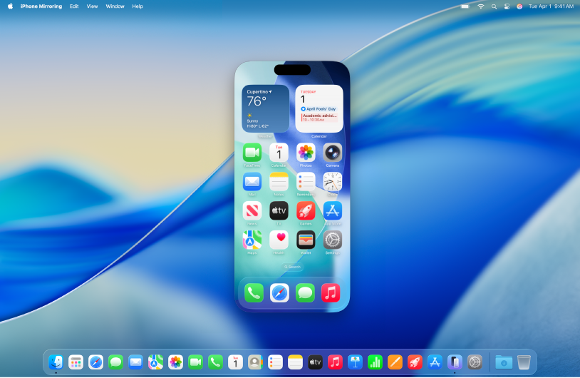 iPhone 镜像 App 出现在 Mac 电脑桌面上。