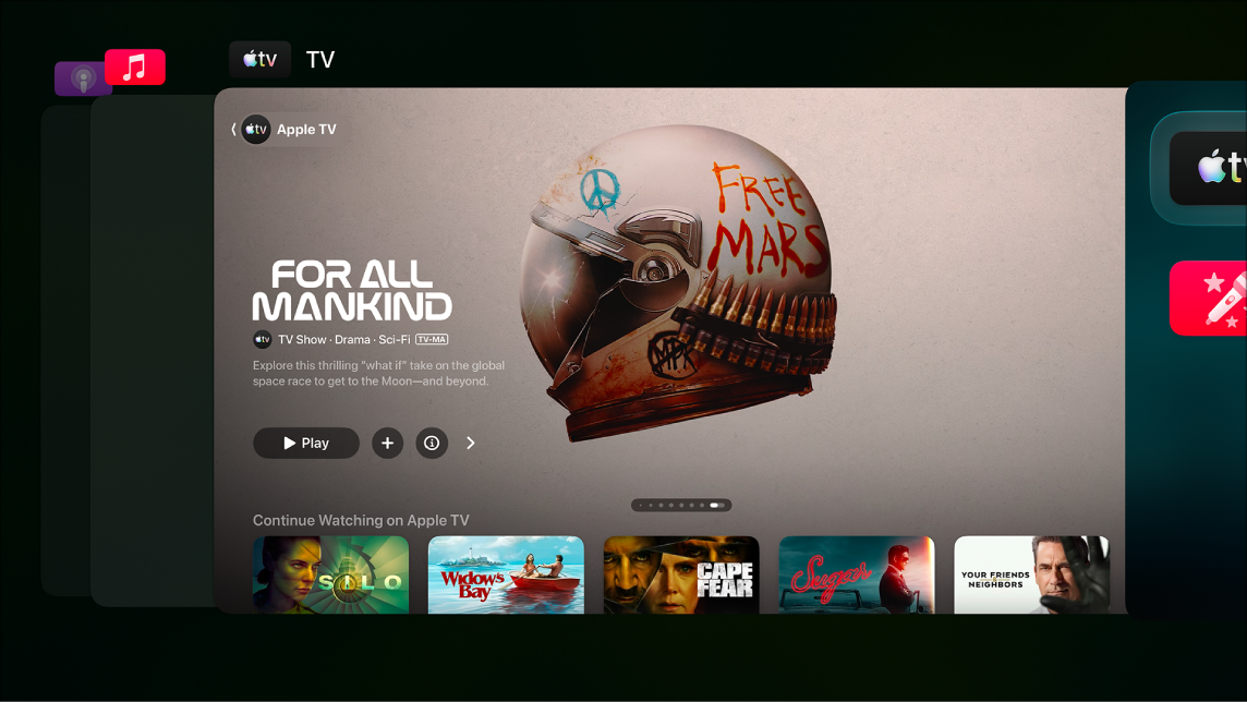 شاشة Apple TV توضح مبدّل التطبيق