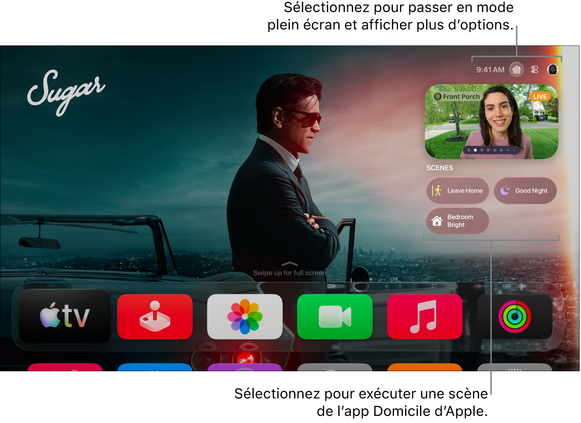 Écran de l’Apple TV qui affiche l’onglet Apple Home.