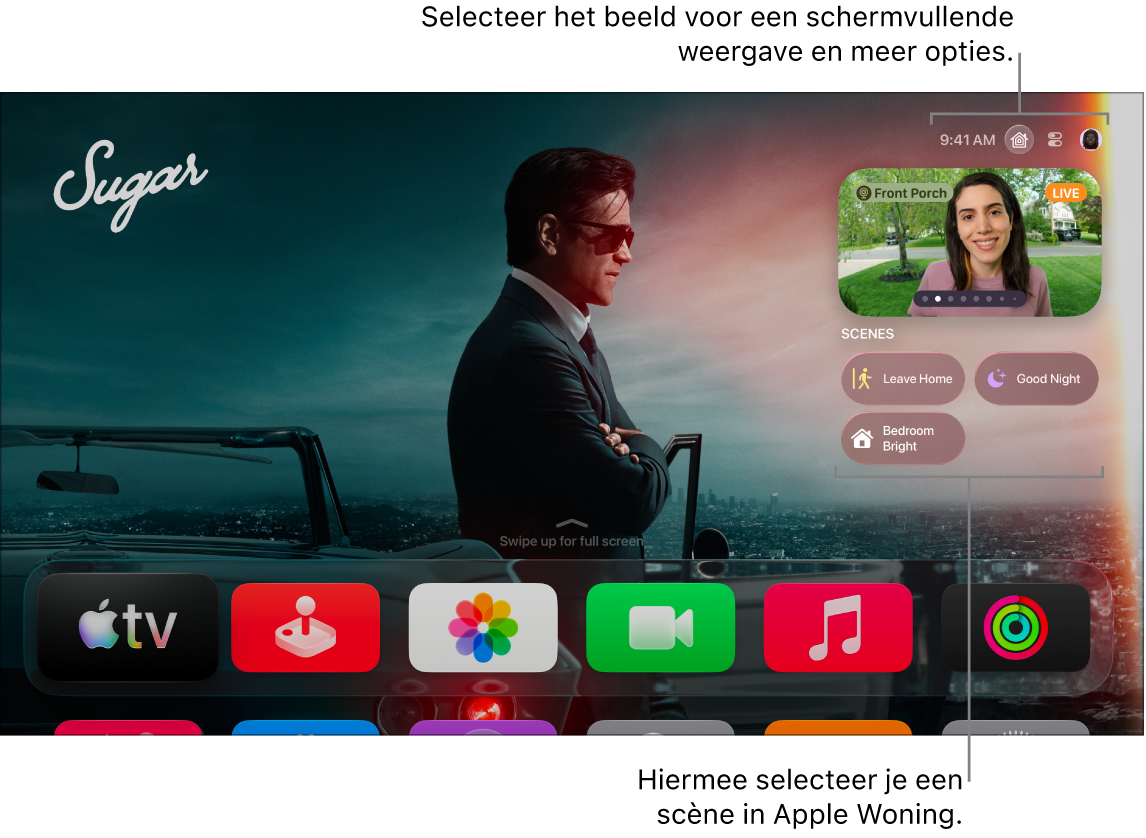 Scherm van Apple TV met het tabblad 'Apple Woning'.
