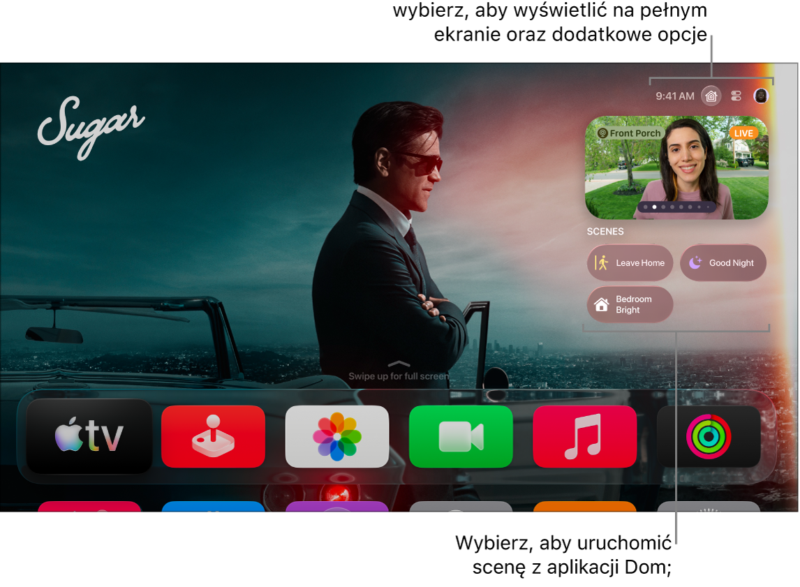 Ekran Apple TV z kartą Apple Home.