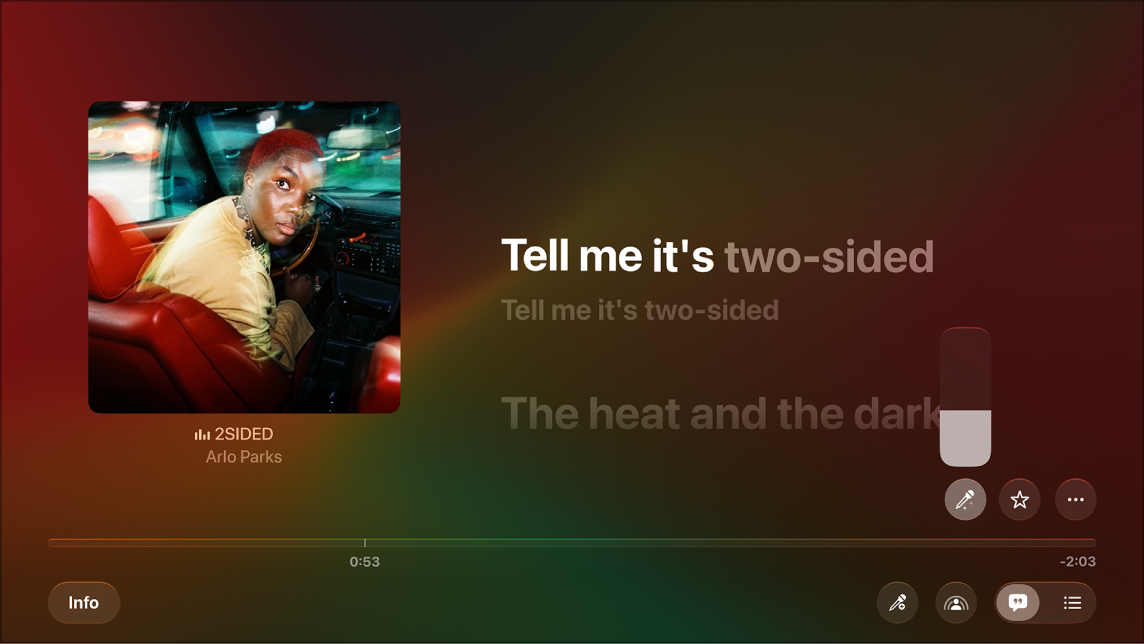Obrazovka Práve hrá s funkciou Apple Music Spev