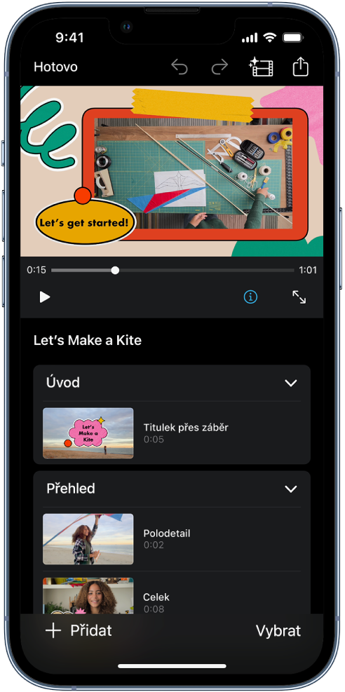 Storyboardový projekt v&nbsp;aplikaci iMovie na iPhonu